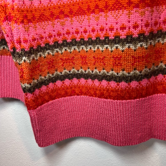 Talbots Women's Fair Isle Merino Wool V-Neck Sweater Red Pink Size Medium Petite - Picture 10 of 11